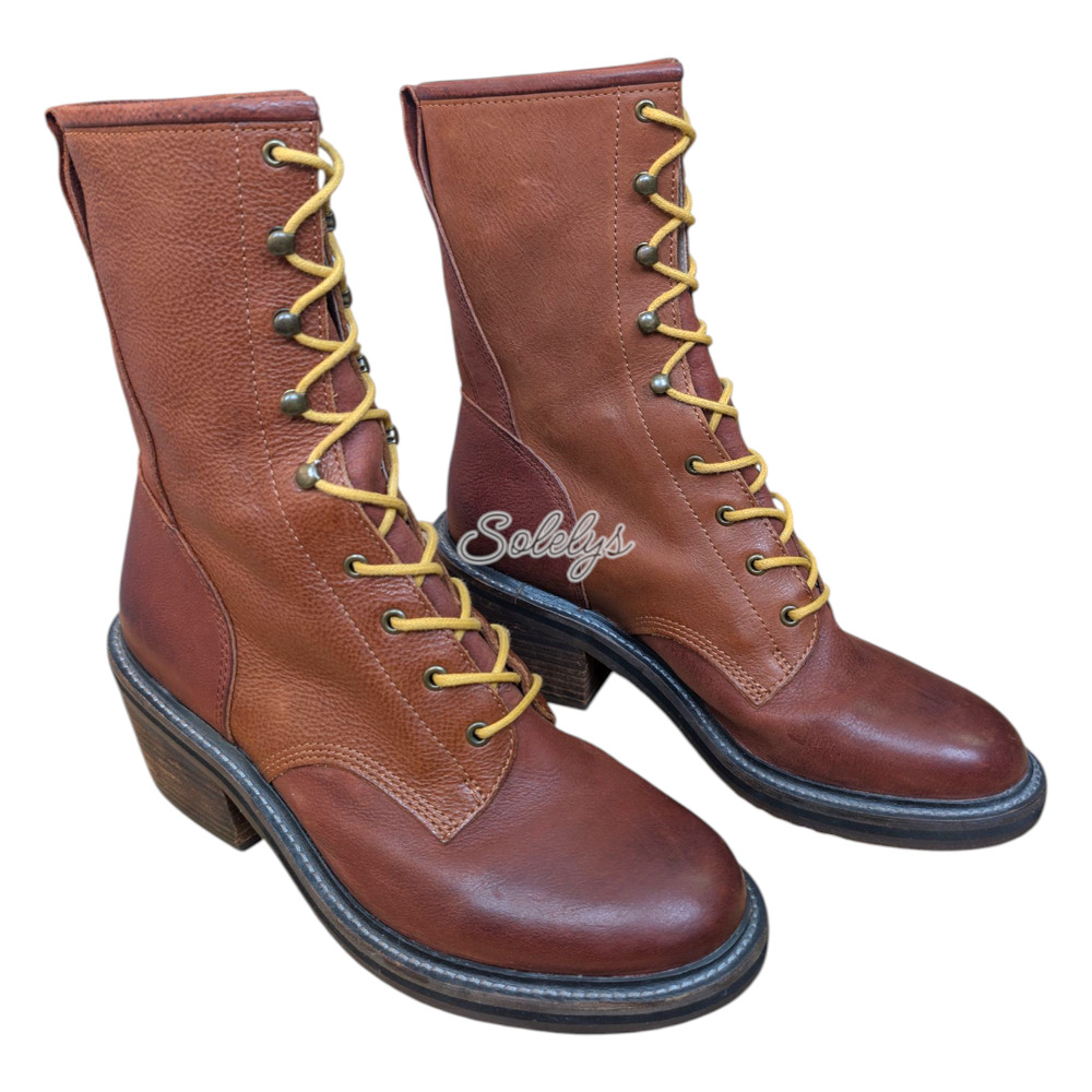 Gee WaWa Dixie Steel Lace Up Brown Leather Heeled Boot 8 Free People Anthro